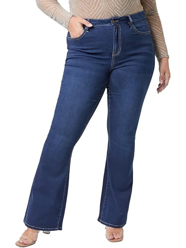 YMI Jeans Women's Plus Size HyperDenim Super Stretchy Flare Jeans, S02, 2X | Amazon (US)