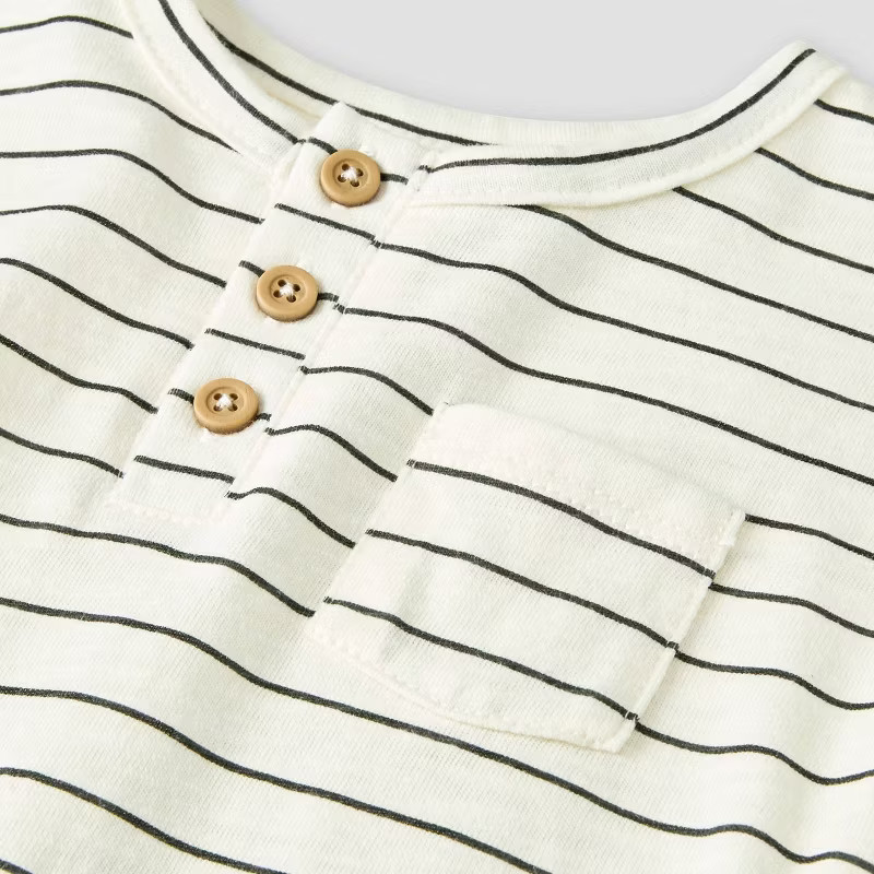 Grayson Mini Baby Boys' Striped Henley Romper - Cream | Target