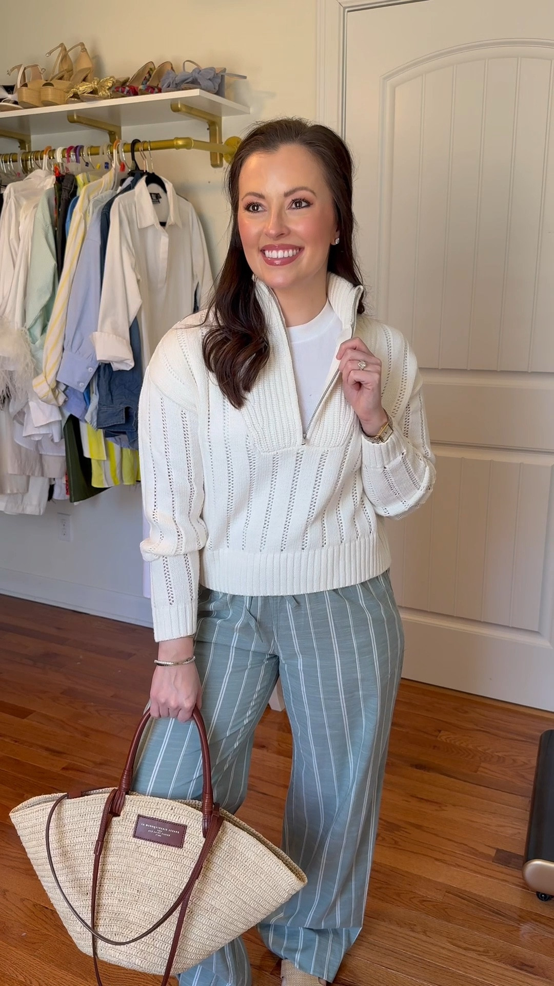 Coastal casual Nancy Meyers aesthetic outfit. Striped linen pants from target perfect for spring and summer vacay outfit. Ivory beach sweater 

Wearing small in all!

Grandmillennial, Nancy Meyers aesthetic outfit 

#LTKTravel #LTKFindsUnder50 #LTKSeasonal