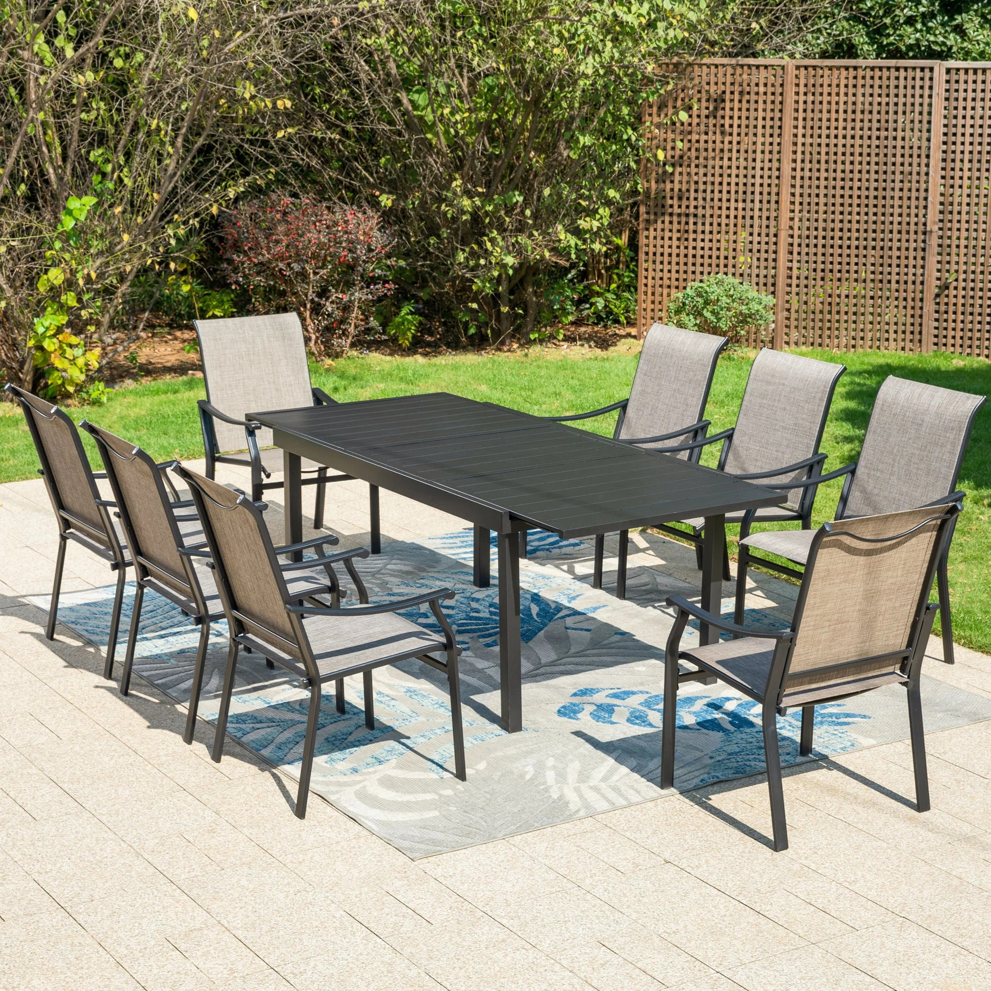 Summit Living 9-Piece Outdoor Dining Set with Large Expandable Table & Textilene Chairs for 8-Per... | Walmart (US)
