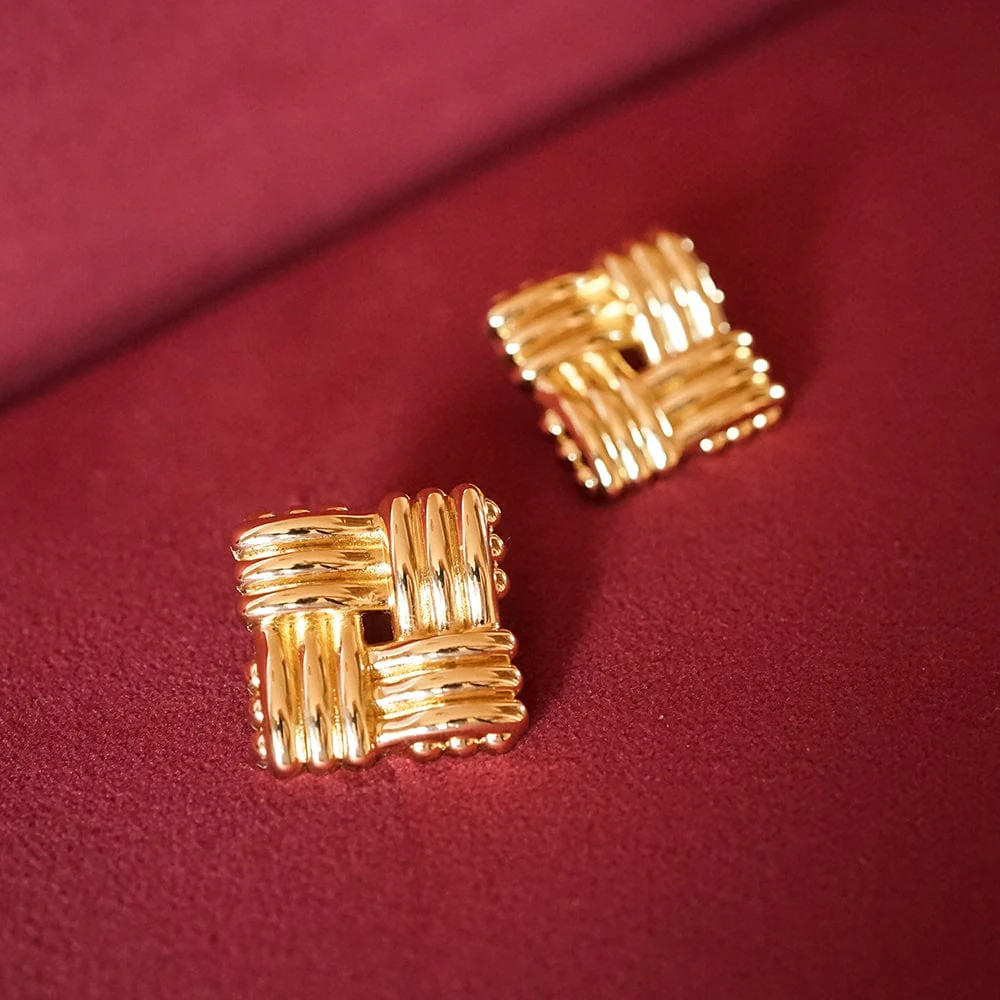 Polly Oversized Lattice Stud Earrings 18ct Gold Plate | Daisy London Jewellery