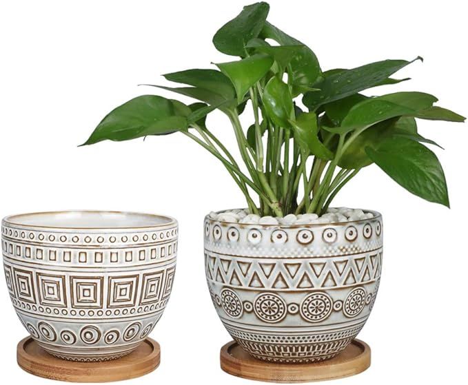 G EPGardening 5.5in Geometry Ceramic Planter Large Round Succulent Planter Flower Pot Indoor and ... | Amazon (US)