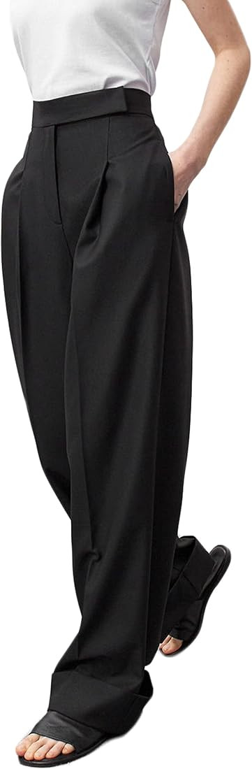 JEAAMKSSER Women’s Wide Leg Trousers Pants High Waisted Black Business Work Straight Leg Long P... | Amazon (US)