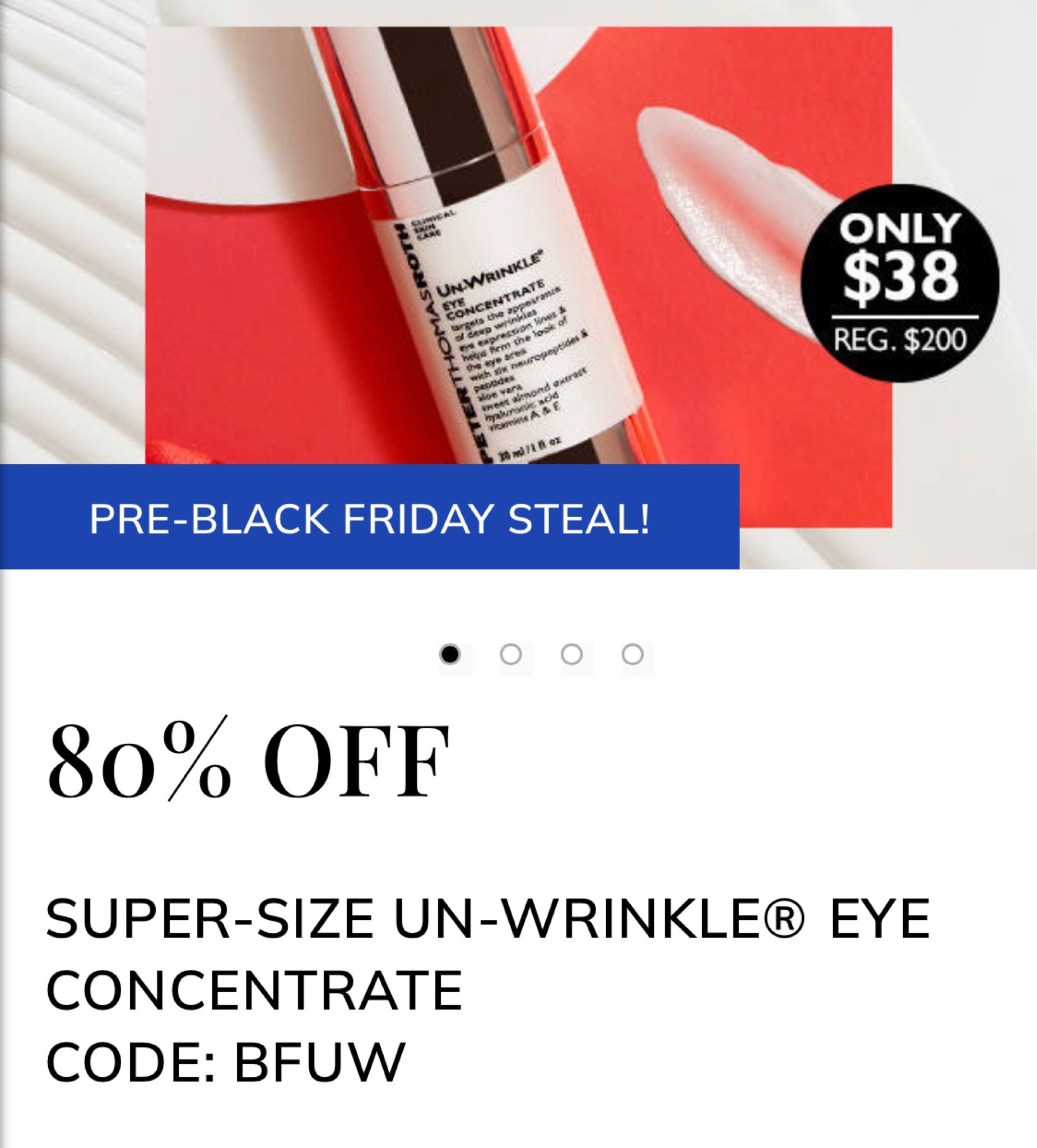 Super-Size Un-Wrinkle Eye Concentrate from #peterthomasroth is 80% off use code BFUW #antiaging #beautydeal #undereye #viralproduct #skincare #giftforher #beautygift 

#LTKCyberWeek #LTKGiftGuide #LTKbeauty
