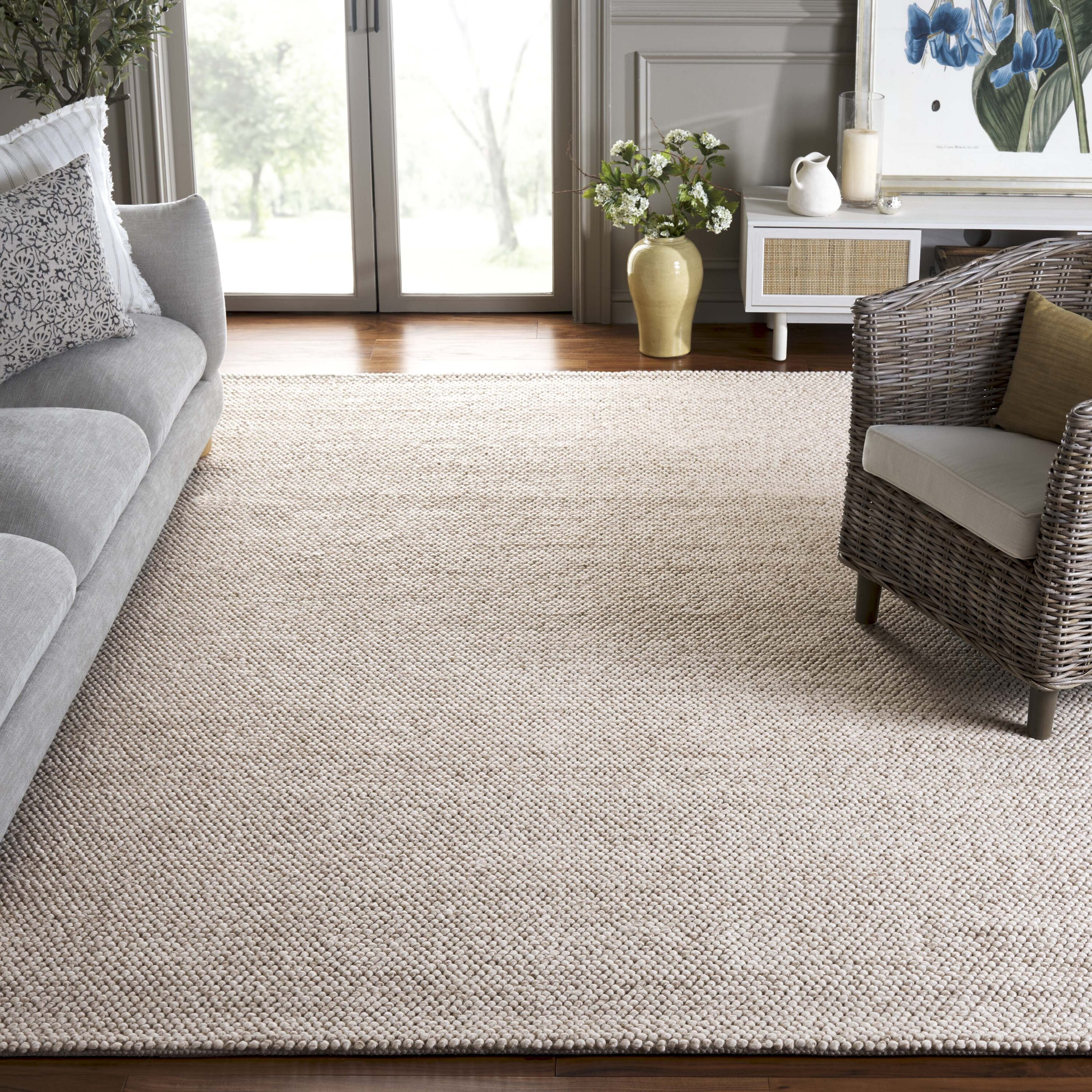 Safavieh Natura 10 x 14 (ft) Knotted Cotton/Polyester Beige/Ivory Rectangular Indoor Solid Spot Clean Only Area rug | NAT425B-10 | Lowe's