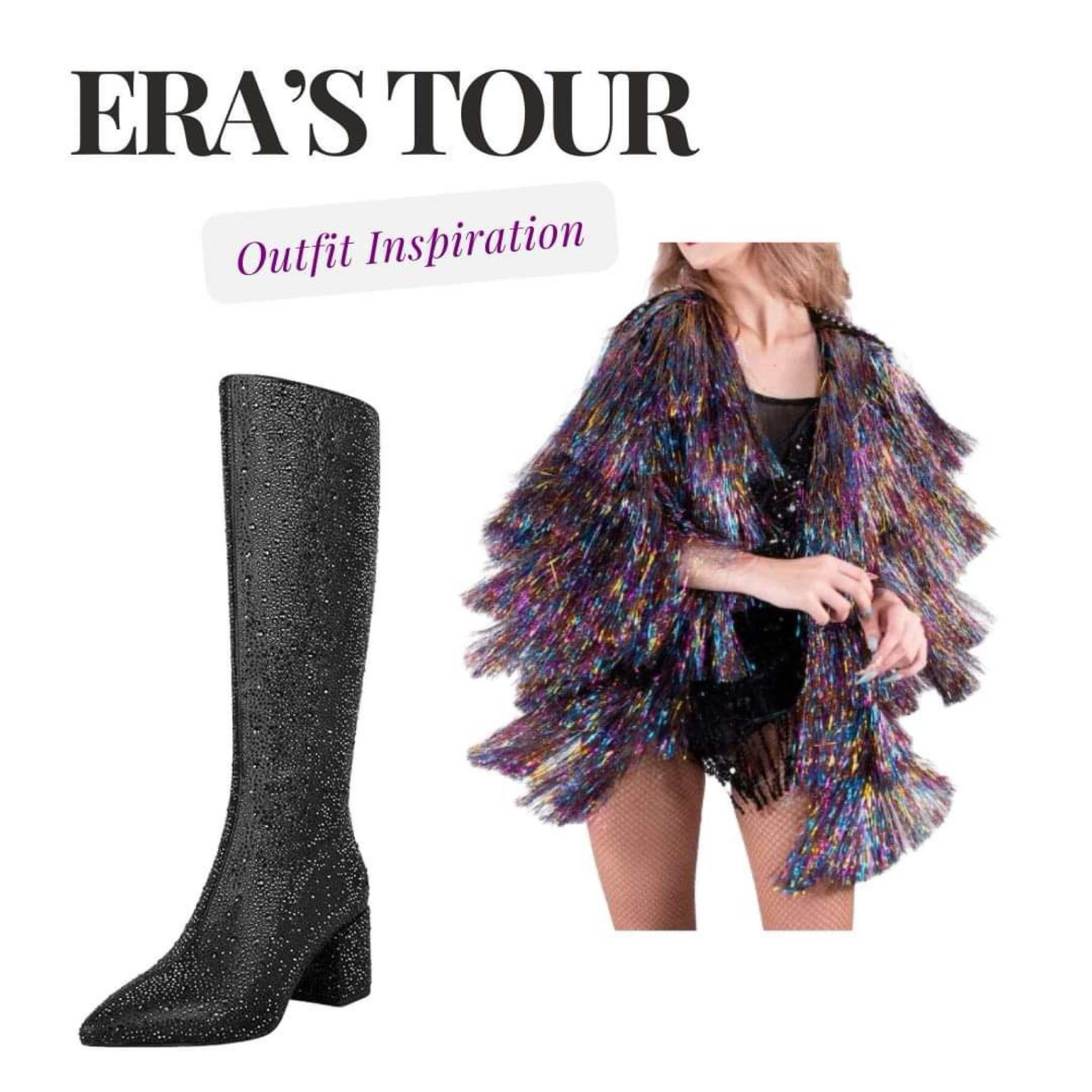 Taylor Swift Era’s Tour Outfit Inspiration! 

💜 This rainbow fringe jacket is EVERYTHING! 

Pair it with a bodysuit and black glitter boots or a pair of jeans and a cute pair of booties! 

#taylorswift
#erastour
#glitter
#sequin
#fringe
#jacket
#fallboots

#LTKStyleTip #LTKShoeCrush
