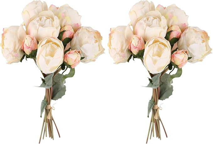 2 Bouquets Peonies Artificial Flowers, Vintage Peonies 18pcs White Fake Flowers for Home Decorati... | Amazon (US)