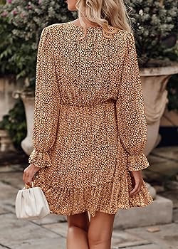 KIRUNDO Women Casual Summer Fall Dresses Long Sleeve Floral Wrap V Neck High Waist Ruffle Tiered ... | Amazon (US)