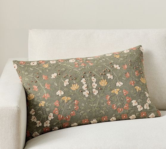 Zea Embroidered Lumbar Pillow | Pottery Barn (US)