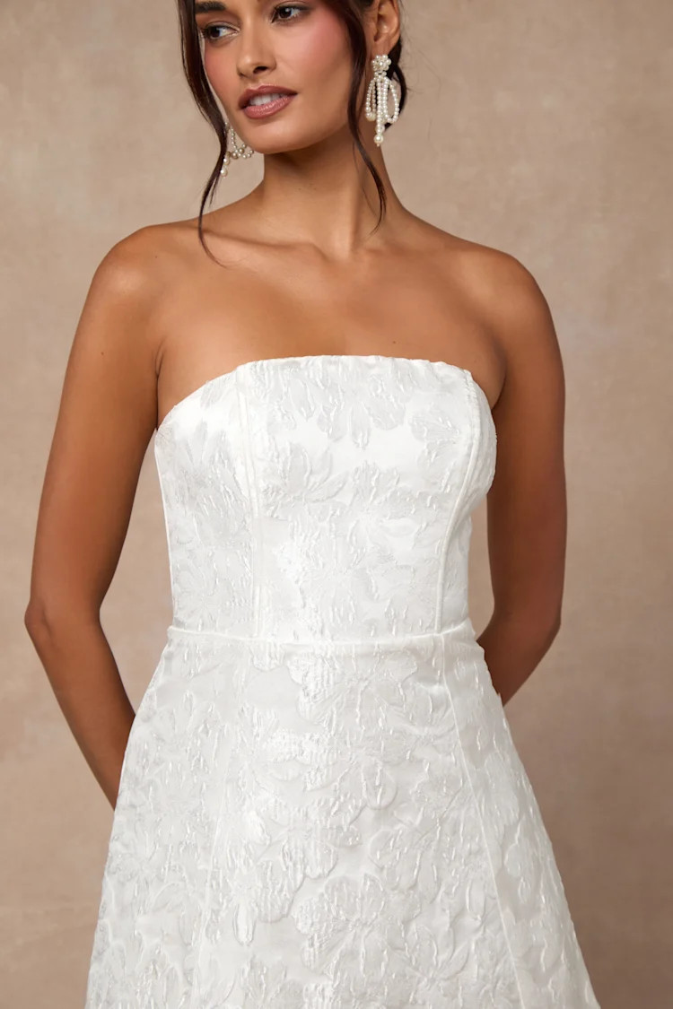 Tressa White Floral Jacquard Strapless Maxi Dress | Lulus