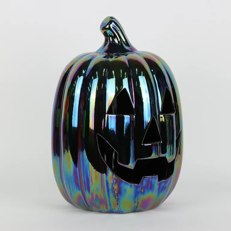 Halloween Black Ceramic Light-Up Tall Jack-o’-Lantern Decoration, 7.3 in L x 7 in W x 10 in H, ... | Walmart (US)