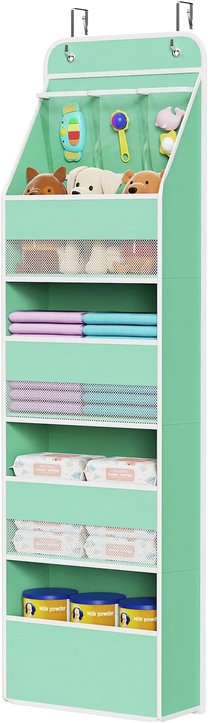 Univivi Fabric Over Door Hanging Organizer for Baby Nursery, Green, 5-Shelf | Amazon (US)