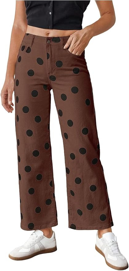 WDIRARA Women's Polka Dots Jeans Vintage Stretchy Straight Leg Denim Pants | Amazon (US)