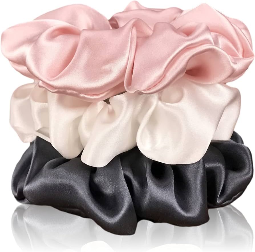 Celestial Silk Mulberry Silk Scrunchies for Hair (Large, Charcoal, Pink, Ivory) | Amazon (US)