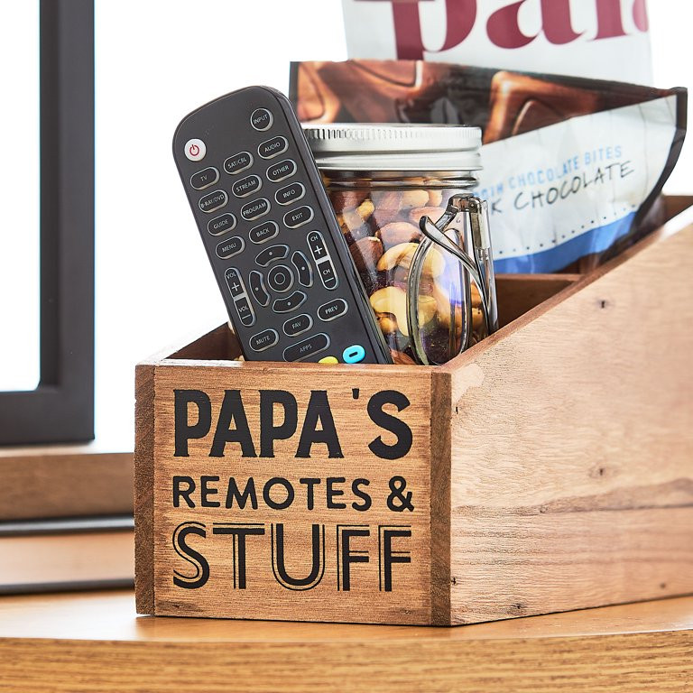 Father's Day Brown Wooden Desktop Storage Box, Papa's Remotes & Stuff ,by Way To Celebrate - Walm... | Walmart (US)