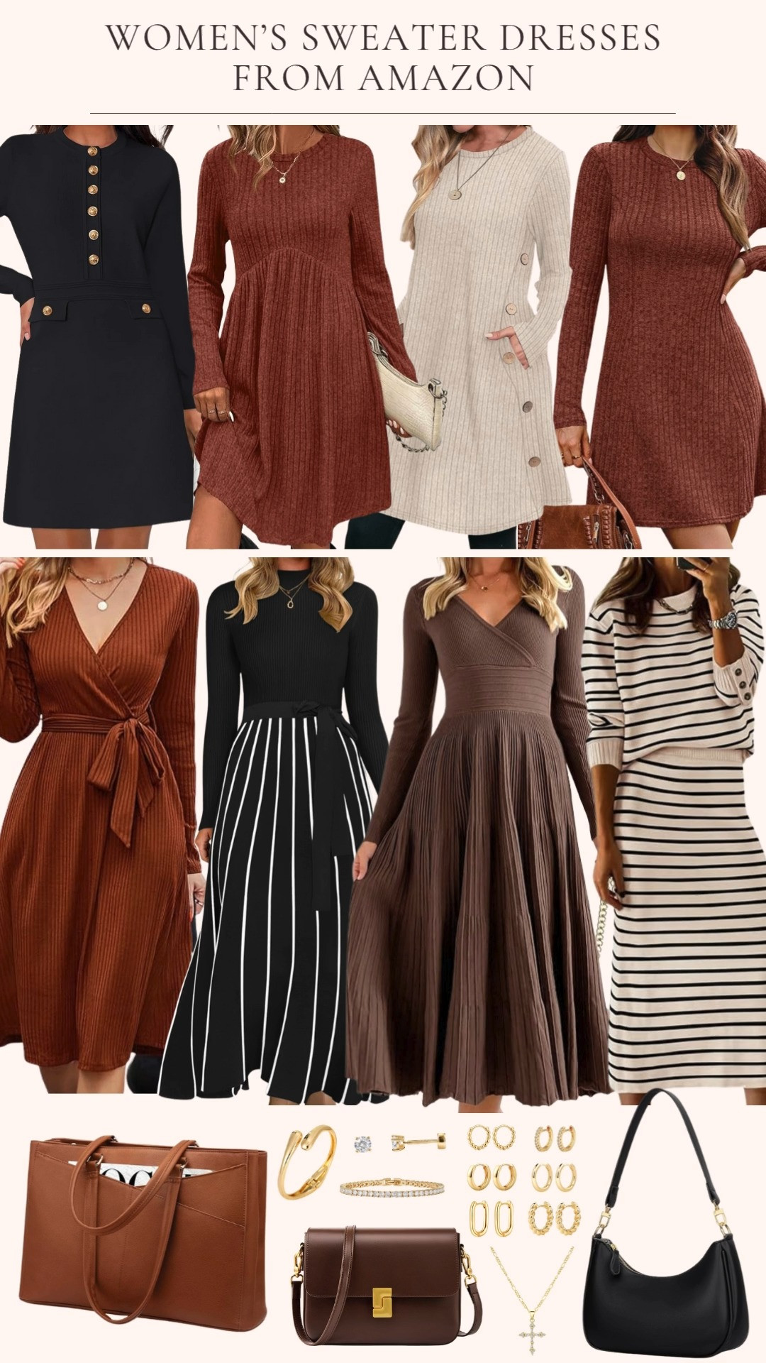  

 Sweater dress season is here! 🍂🧡 These Amazon favorites are perfect for a cozy yet polished fall look. From long sleeve and striped sweater dresses to knee length styles. Pair them with a brown or black bag and add gold hoop earrings, bracelets or a cross necklace for a chic finishing touch  

#LTKOver40 #LTKFindsUnder50 #LTKWorkwear