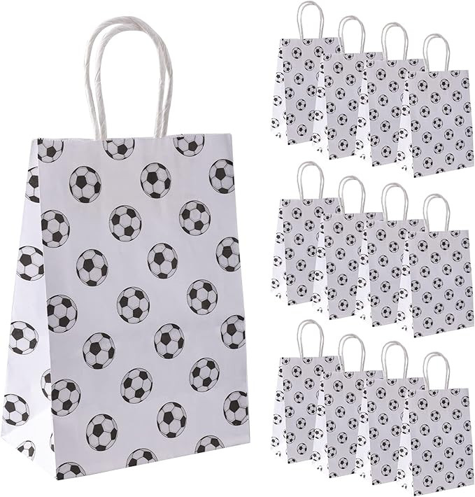 AIEX 16pcs Soccer Party Favor Paper Bags with Handles - Football Themed Soccer Goodie Snacks Trea... | Amazon (US)