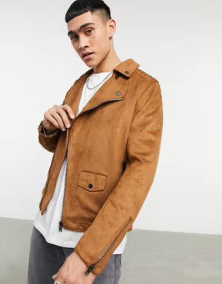 Bershka faux suede biker jacket in tan | ASOS (Global)