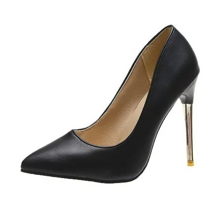 Black Heels Women Fashion Soild Color Patent Leather Shoes Pointed Toe High-Heeled Shoes | Walmart (US)