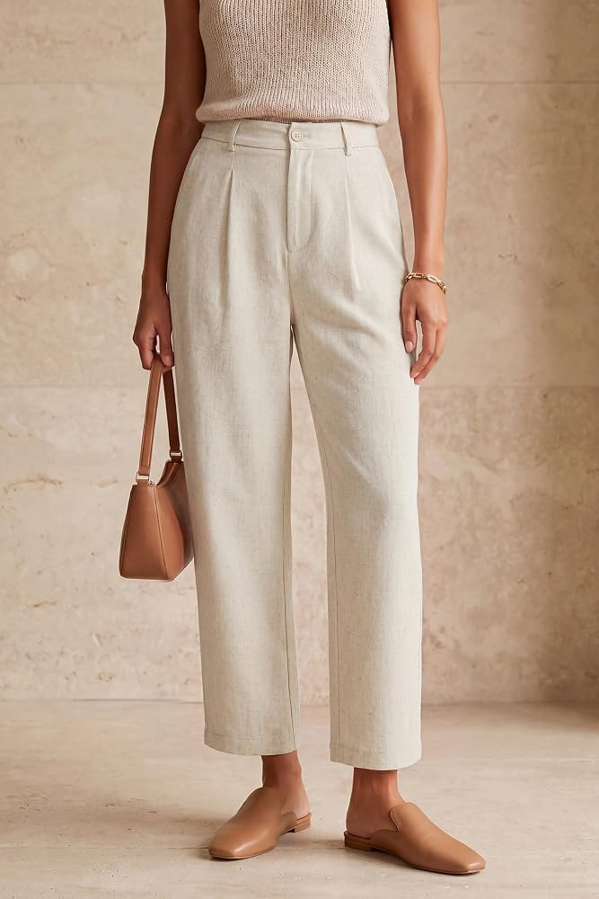 Arach&Cloz Women's Linen Blend Ankle Pants Fall Business Casual Trousers | Amazon (US)