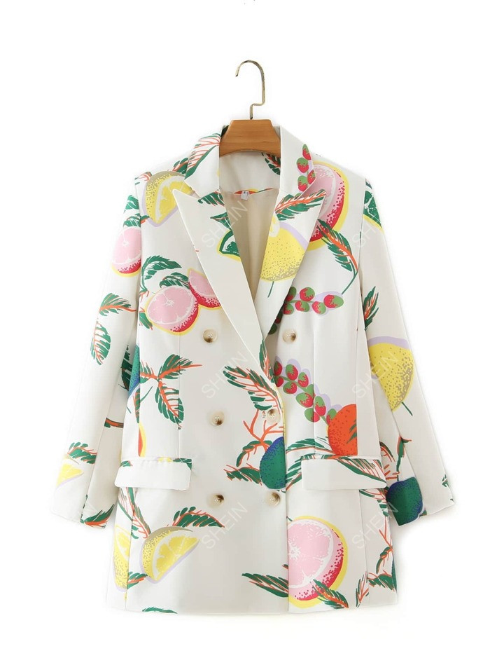 SHEIN Privé Casual Fruit & groenten Blazer Dubbele knoop | SHEIN