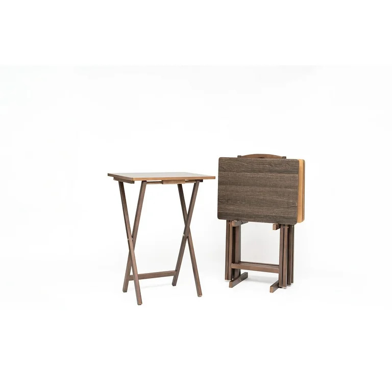 Mainstays 4-Piece Rustic Espresso Rubberwood Indoor Folding TV Tray Table Set with Storage Rack | Walmart (US)