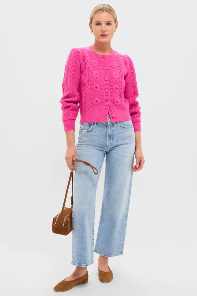 Hot Pink Embroidered Floral Frankie Cardigan | Tuckernuck (US)