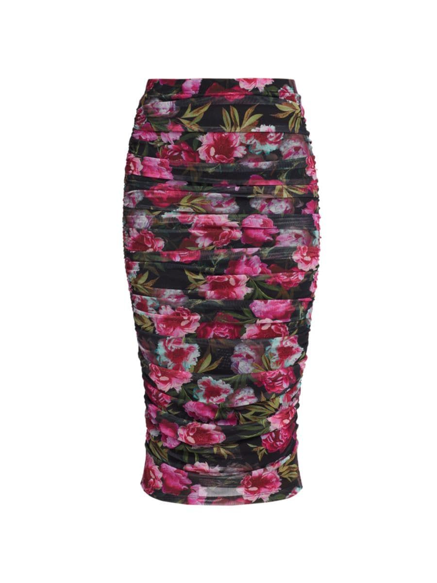 Ivana Ruched Floral Mesh Skirt | Saks Fifth Avenue