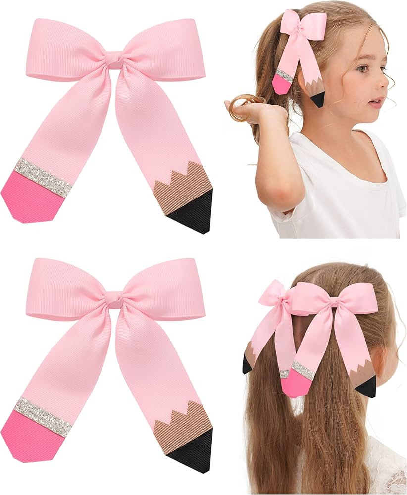 Hair Bows for Girls doboi 2PCS 4.5"Baby Hair Clips Pencil Ribbon Hair Accessories Hair Bow Alliga... | Amazon (US)
