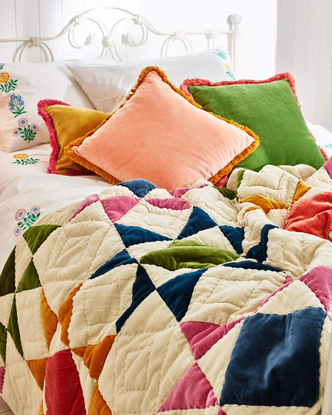 Patchwork Multicolour Velvet Bedspread | Oliver Bonas | Oliver Bonas (Global)