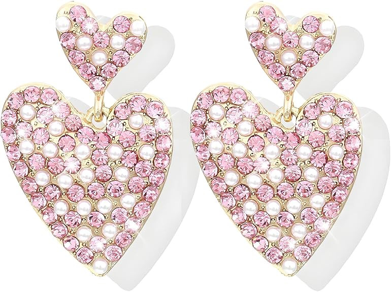 Valentines Earrings for Women Rhinestone Sparkly Heart Earrings Love Heart Dangle Earring Valenti... | Amazon (US)