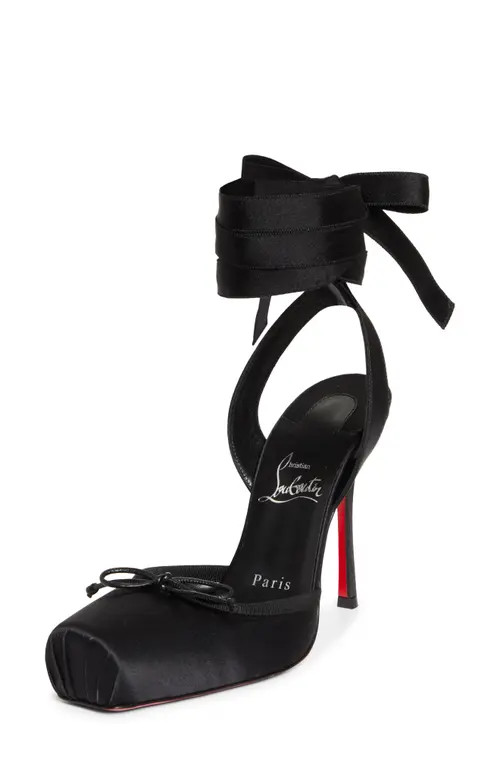 Christian Louboutin Cassia Lace-Up Slingback Pump in Black/Lin Black at Nordstrom, Size 8.5Us | Nordstrom