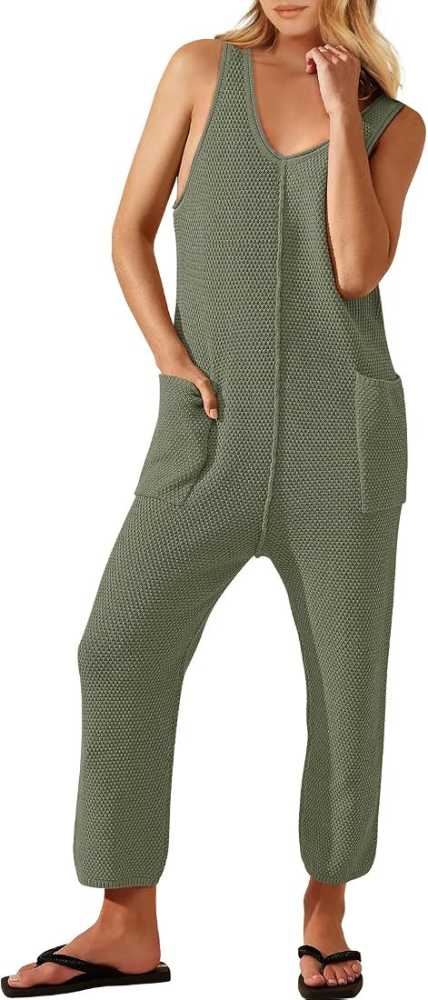 ANRABESS Womens Casual Sleeveless Knit Sweater Jumpsuits See Through Summer Cover Up One Piece Ou... | Amazon (US)