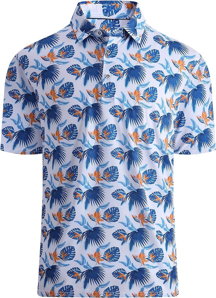 Esabel.C Golf Shirts for Men Dry Fit Performance Short Sleeve Print Moisture Wicking Collared Shi... | Amazon (US)