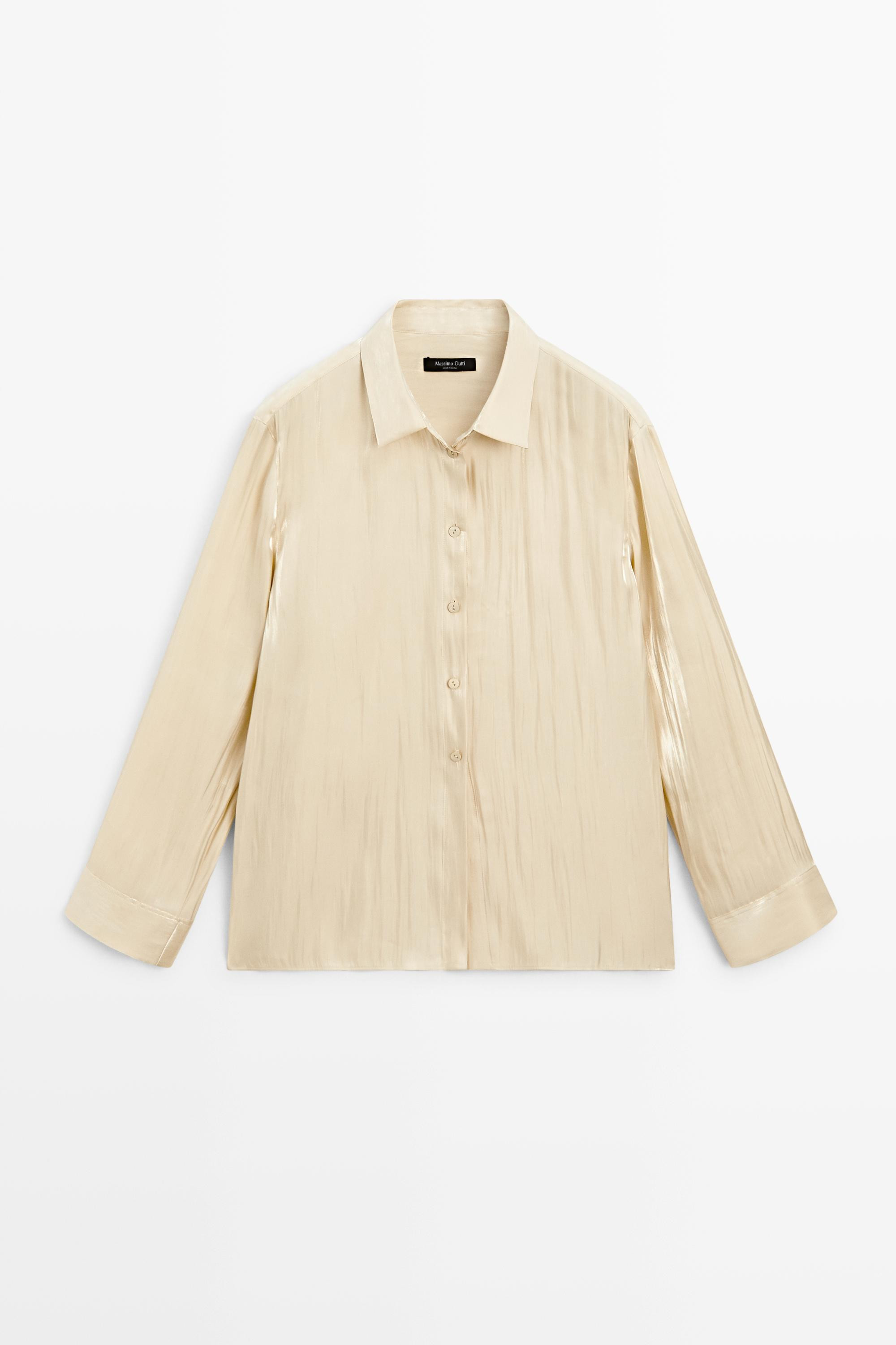 Flowing satin shirt with tie detail \u00b7 Beige \u00b7 Shirts | Massimo Dutti | Massimo Dutti US