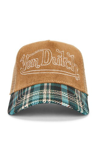 Von Dutch Plaid Cord Trucker Hat in Brown. | Revolve Clothing (Global)