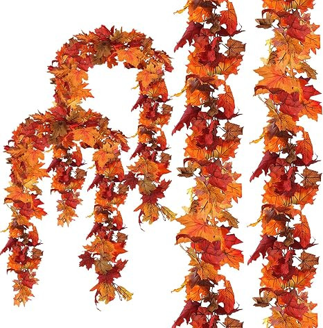 4 Pack Fall Leaf Garland, Total 23.6Ft Artificial Fall Maple Leaves Autumn Vines Garland Thanksgi... | Amazon (US)