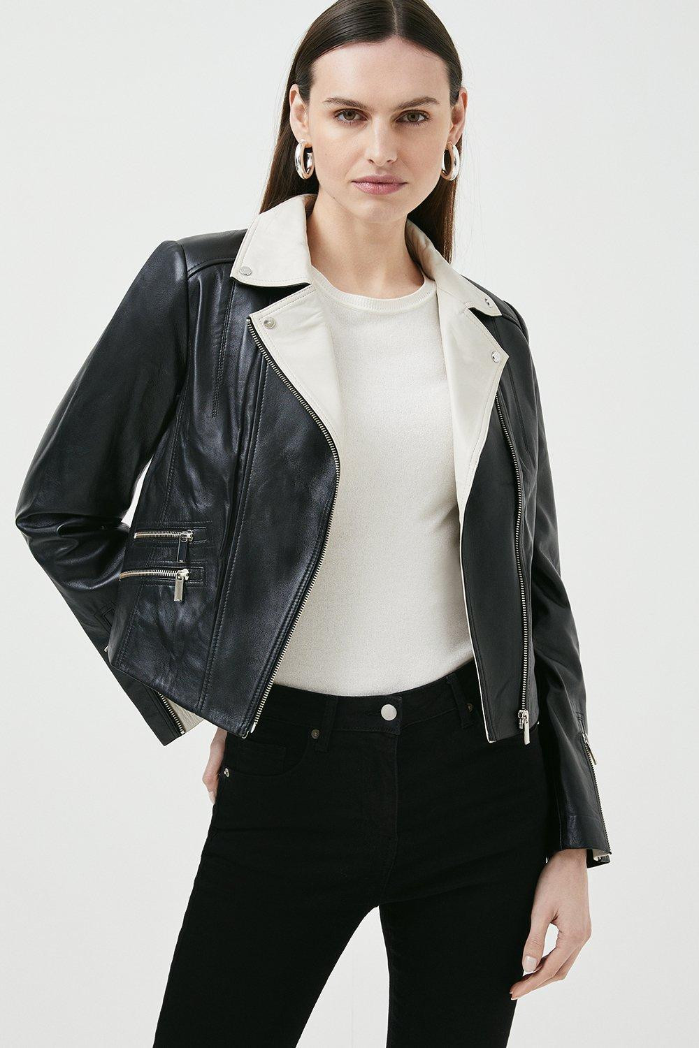 Leather Signature Biker Jacket | Karen Millen UK + IE + DE + NL