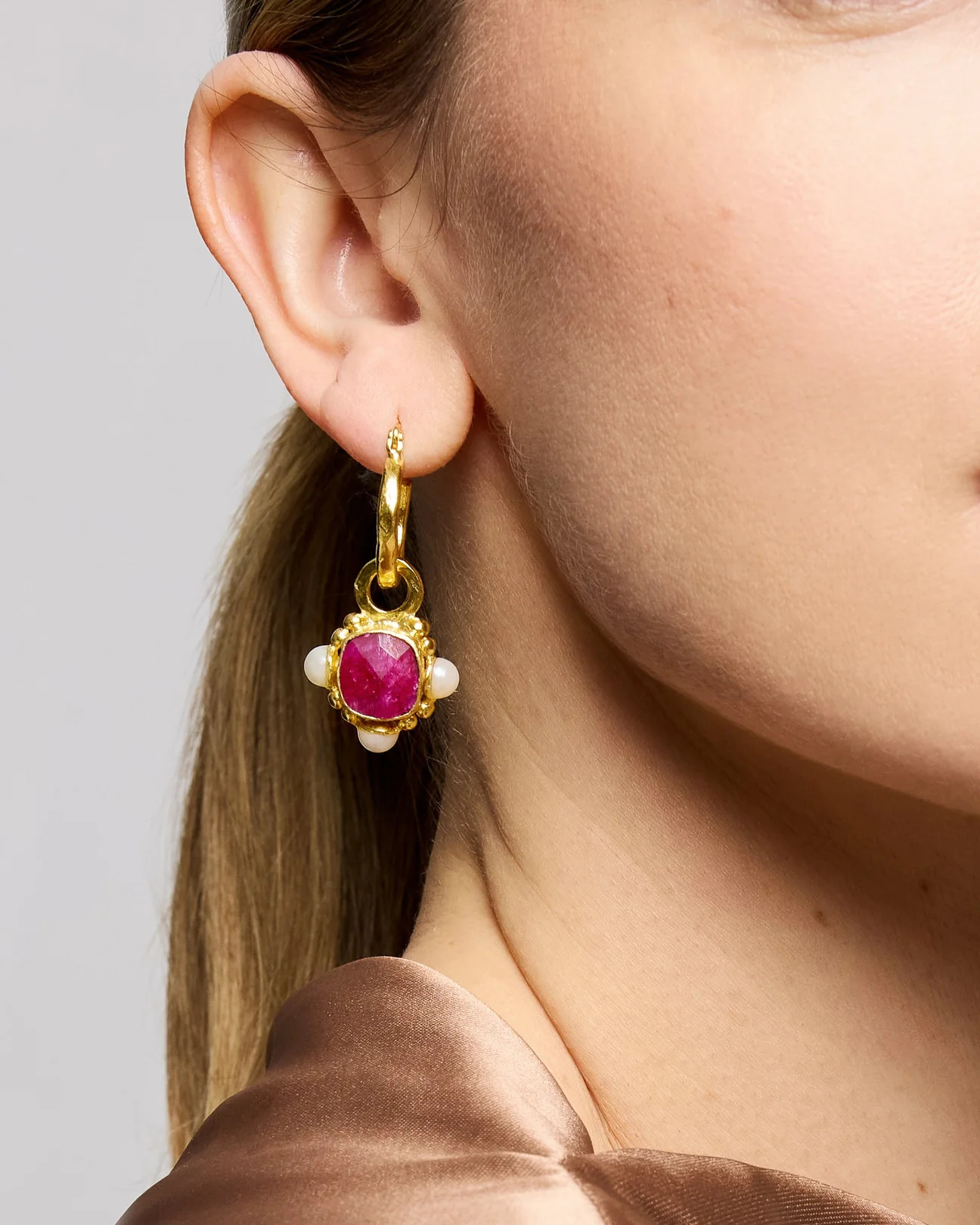 Esther Ruby and Pearl Drop Earrings - Gold | Ottoman Hands Jewellery | Ottoman Hands