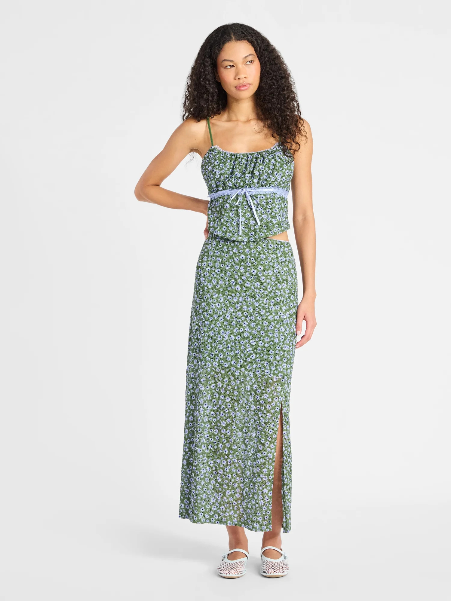 No Boundaries Cami and Maxi Skirt Set with Lace Trim, 2-Piece, Women’s | Walmart (US)