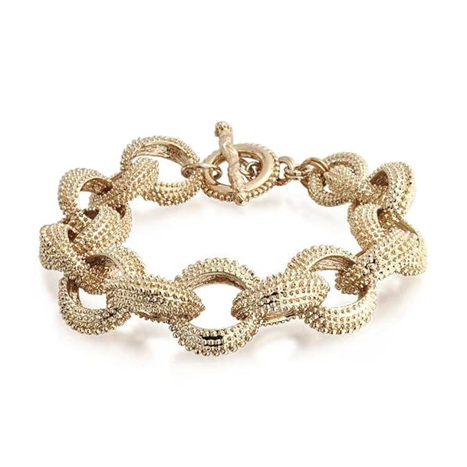 Bling Jewelry Fashion Open Oval Chain Link Chunky Matt Textured Gold Plated Bracelet for Women To... | Amazon (US)