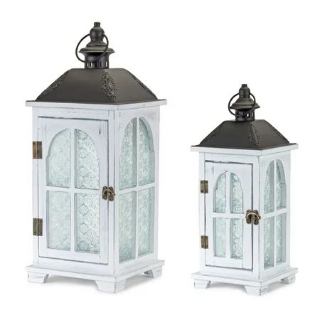Set of 2 Black and White Contemporary Lantern Tabletop Decors 19.25 | Walmart (US)