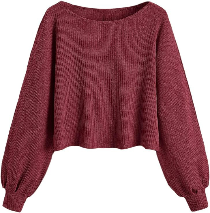 SweatyRocks Women's Casual Solid Ribbed Knit Raglan Long Sleeve Crop Top T Shirt | Amazon (US)