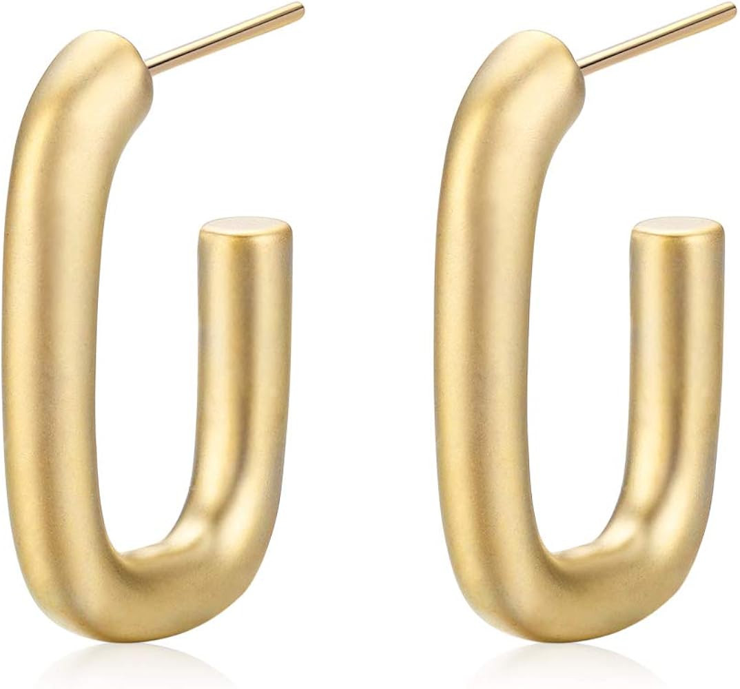 Minimalist Geometric Stud Earrings Yellow Gold Matte Plating Simple Fashion Hoop Earrings Costume... | Amazon (US)
