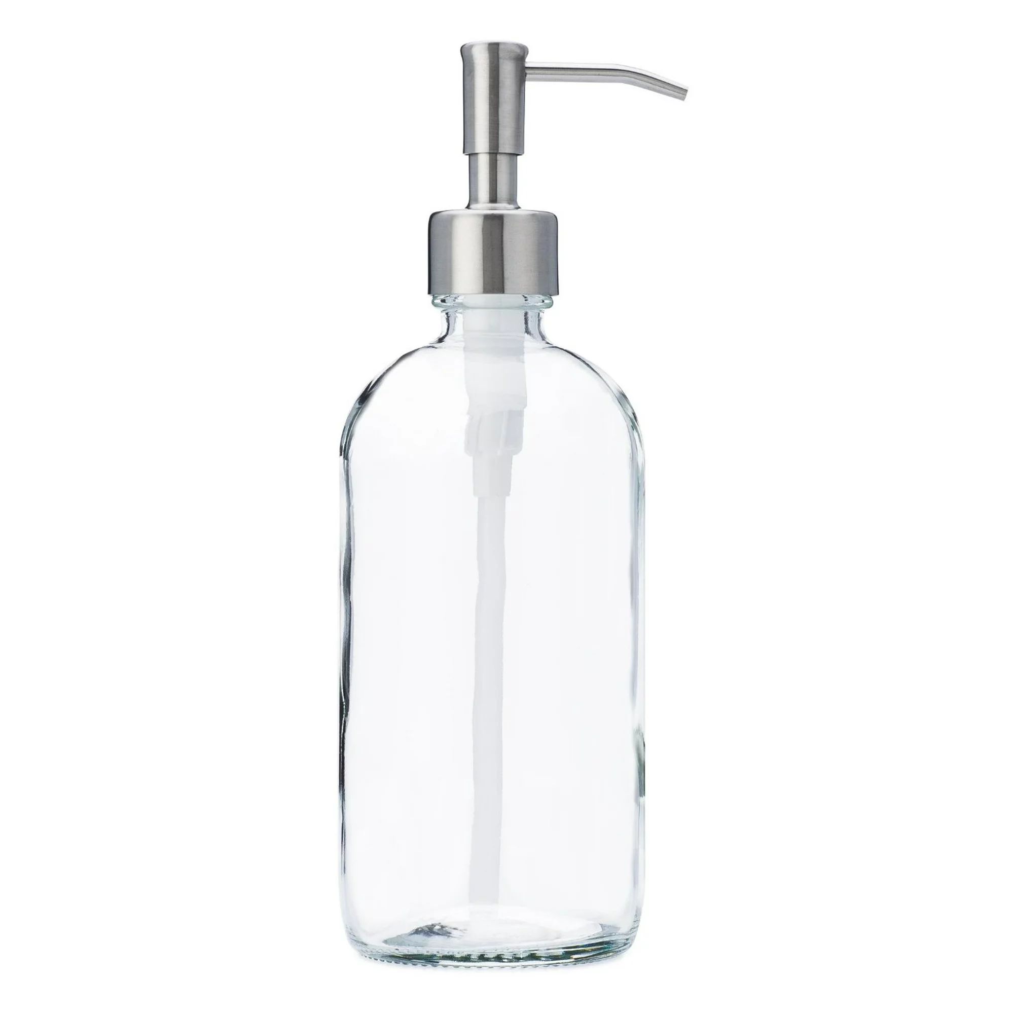 Clear Glass Jar Soap and Lotion Dispenser with Stainless Steel Pump - 16 oz | Walmart (US)