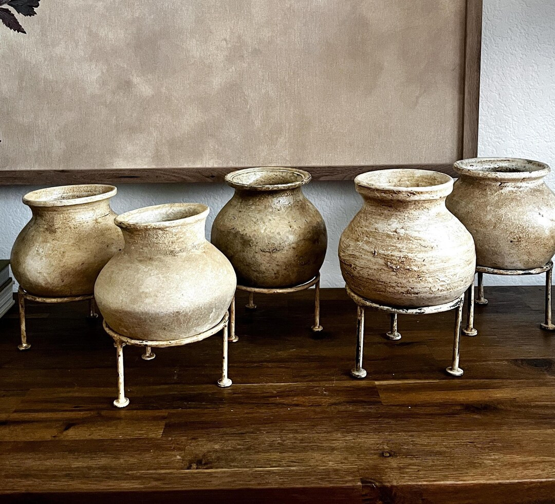 Small Vintage Clay Pot Vessel With Stand - Etsy | Etsy (US)