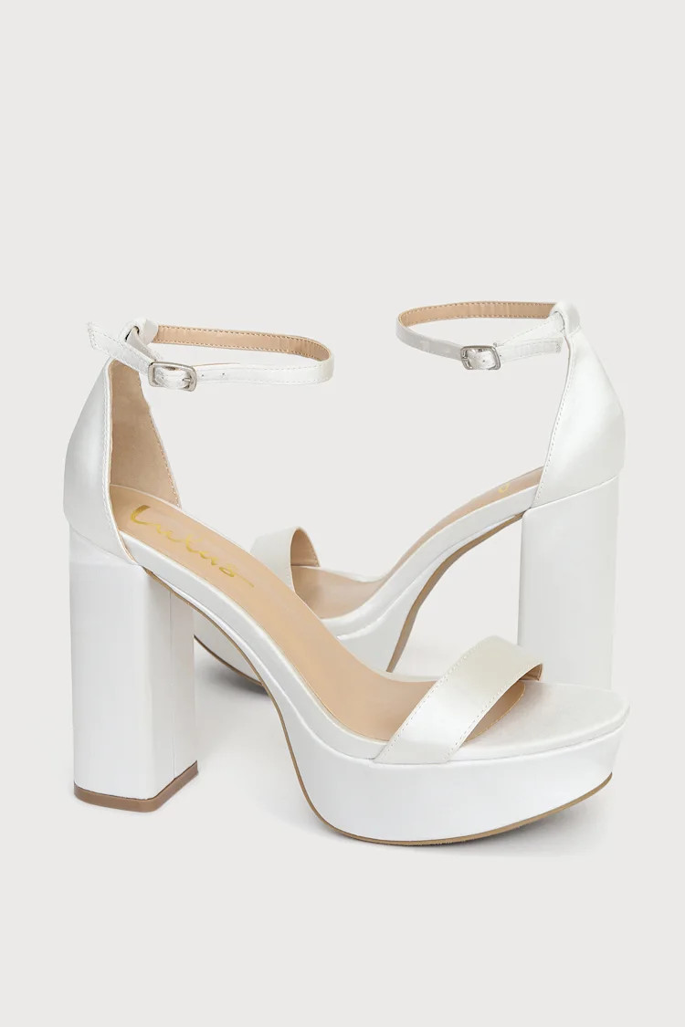 Arrabella Ivory Satin Platform Ankle Strap Heels | Lulus
