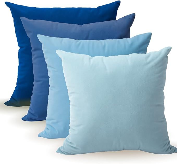 Tayis Blue Throw Pillow Covers 18x18in Set of 4, Accent Polyester Soft Square Cushion Cases, Neut... | Amazon (US)