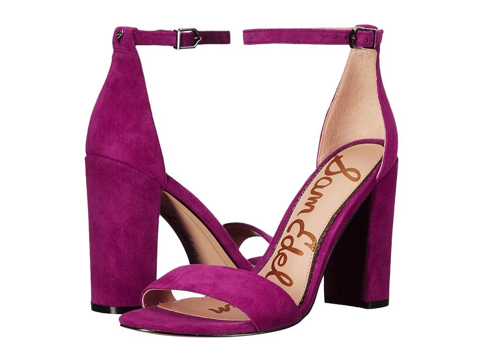 Sam Edelman Yaro Ankle Strap Sandal Heel (Laser Pink Kid Suede Leather) Women's Dress Sandals | 6pm