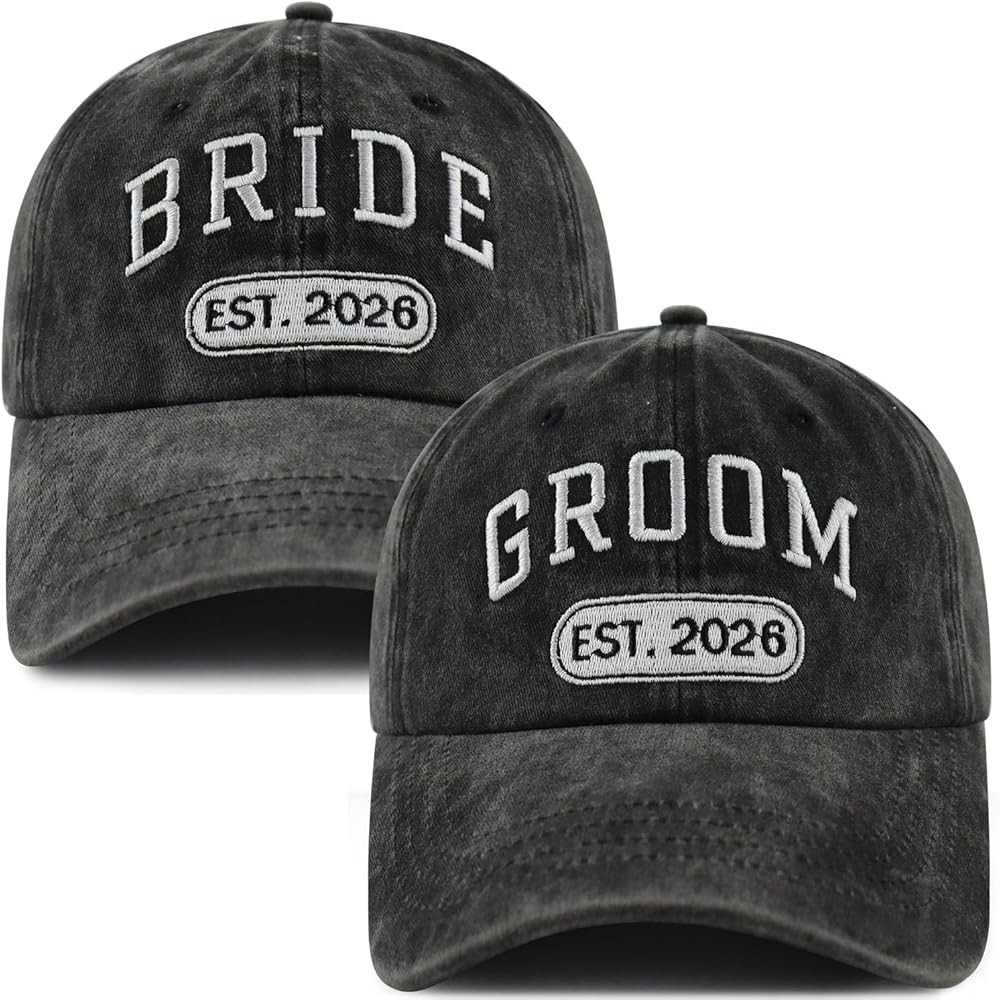 2PCS Bride and Groom 2026 Hat for Men Women, Funny Adjustable Embroidered Engagement Honeymoon Ne... | Amazon (US)